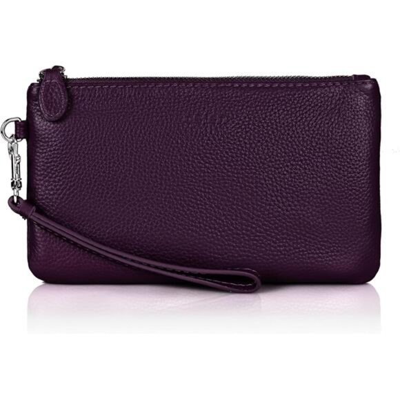 Handbags - Women's Genuine Italian Leather Wristlet Clutch Wallet Purse, Gold Zipper